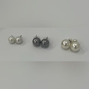 Elegant Pearl Stud Earrings (3 Pairs)
